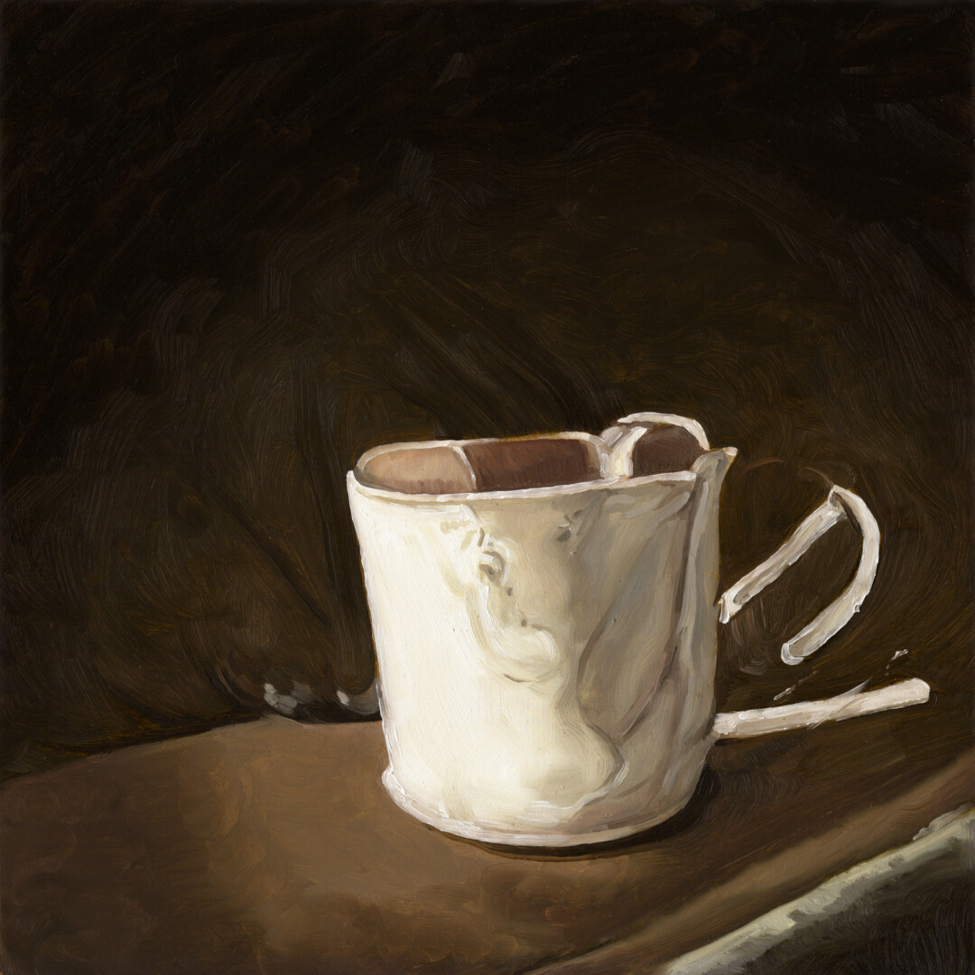 Oil and on wood panel.<br>
12 x 12 in.<br><br>
<a href="https://portfolio.christianfrederiksen.com/product/coffee-cup-2021/">Buy Original</a><br><br>
Still life painted in collaboration with a <a href="https://en.wikipedia.org/wiki/Generative_adversarial_network" target="_blank" rel="noopener">generative adversarial network.</a>
