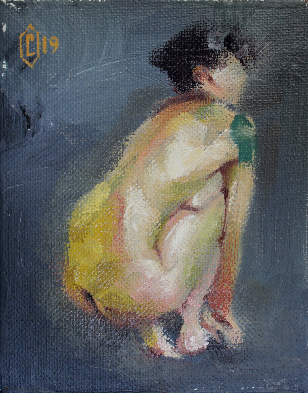 Oil and acrylic on canvas panel.<br>
4 x 5 in.