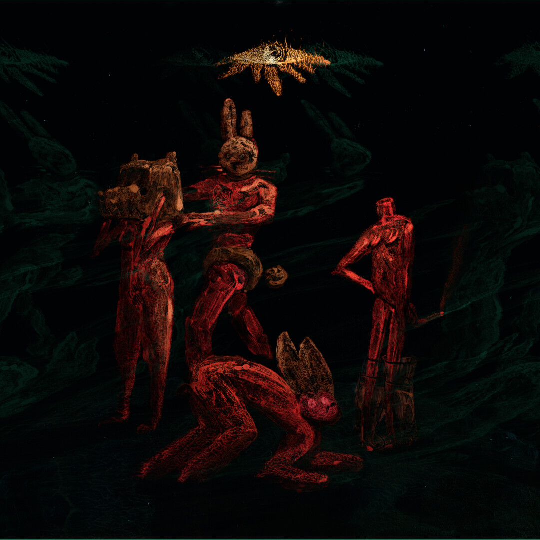 Digitally altered monotype.
<br><br>
I created an oil monotype based on <a href="https://portfolio.christianfrederiksen.com/wp-content/uploads/2024/02/cfrederiksen_fig_sickparty.jpg">Sick Party</a>, then scanned it and altered it in Photoshop. I converted the file into .RAW and altered the bitmap in a <a href="https://en.wikipedia.org/wiki/Hex_editor" target="_blank" rel="noopener">hex editor</a>, resulting in ghostly digital distortions. See: <a href="https://en.wikipedia.org/wiki/Databending" target="_blank" rel="noopener">databending.</a>