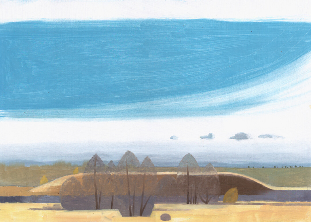 Oil on hardboard.<br>
11.75 x 8.5 in.<br><br>
<a href="https://www.1stdibs.com/art/paintings/landscape-paintings/christian-frederiksen-canadian-contemporary-art-christian-frederiksen-artificial-lump/id-a_11620492/">Buy Original</a><br><br>
Painted on location at Nose Hill. Some of the mounds atop Nose Hill are man-made and look out of place.