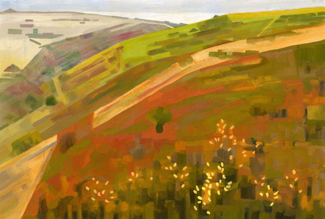 Oil on paper.<br>
10.75 x 7.25 in.<br><br>
<a href="https://www.1stdibs.com/art/paintings/landscape-paintings/christian-frederiksen-canadian-contemporary-art-christian-frederiksen-sparking-bushes/id-a_11620542/" target="_blank" rel="noopener">Buy Original</a><br><br>
Painted on location at Nose Hill.