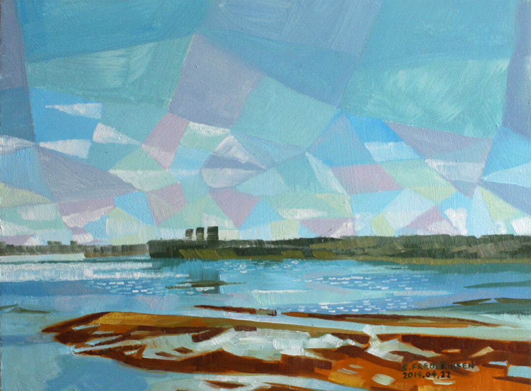 Oil on hardboard.<br>
12 x 9 in.<br><br>
<a href="https://portfolio.christianfrederiksen.com/product/prismatic-reservoir-2019/">Buy Original or Prints</a><br><br>
Painted on location at Glenmore Reservoir.