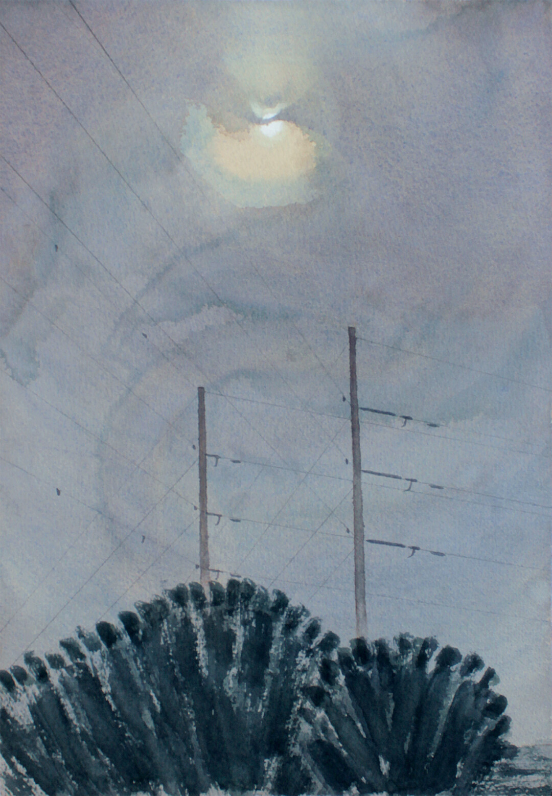 Watercolour, graphite, and oil on paper.<br>
13.4 x 19 in.<br><br>
<a href="https://www.1stdibs.com/art/drawings-watercolor-paintings/landscape-drawings-watercolors/christian-frederiksen-canadian-contemporary-art-christian-frederiksen-suffocation/id-a_11620882/" target="_blank" rel="noopener">Buy Original</a><br><br>
Painted from a photo taken at Big Lake, near St. Albert, Alberta.