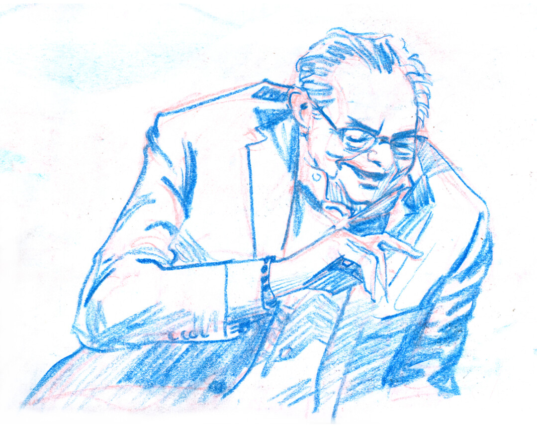 Soft pastel on paper.<br>
10.5 x 8.5 in. <br><br>
<a href="https://portfolio.christianfrederiksen.com/product/lewis-black-3-3-2020/">Buy Original</a><br><br>
Sometimes people move in a beautiful way that I have to capture. I watched an interview with comedian Lewis Black on YouTube, and paused the video on single frames that characterized the range of Lewis' body language. I drew from the frames while listening to clips of Lewis talking in order to infuse the drawings with his thoughts and intonation.