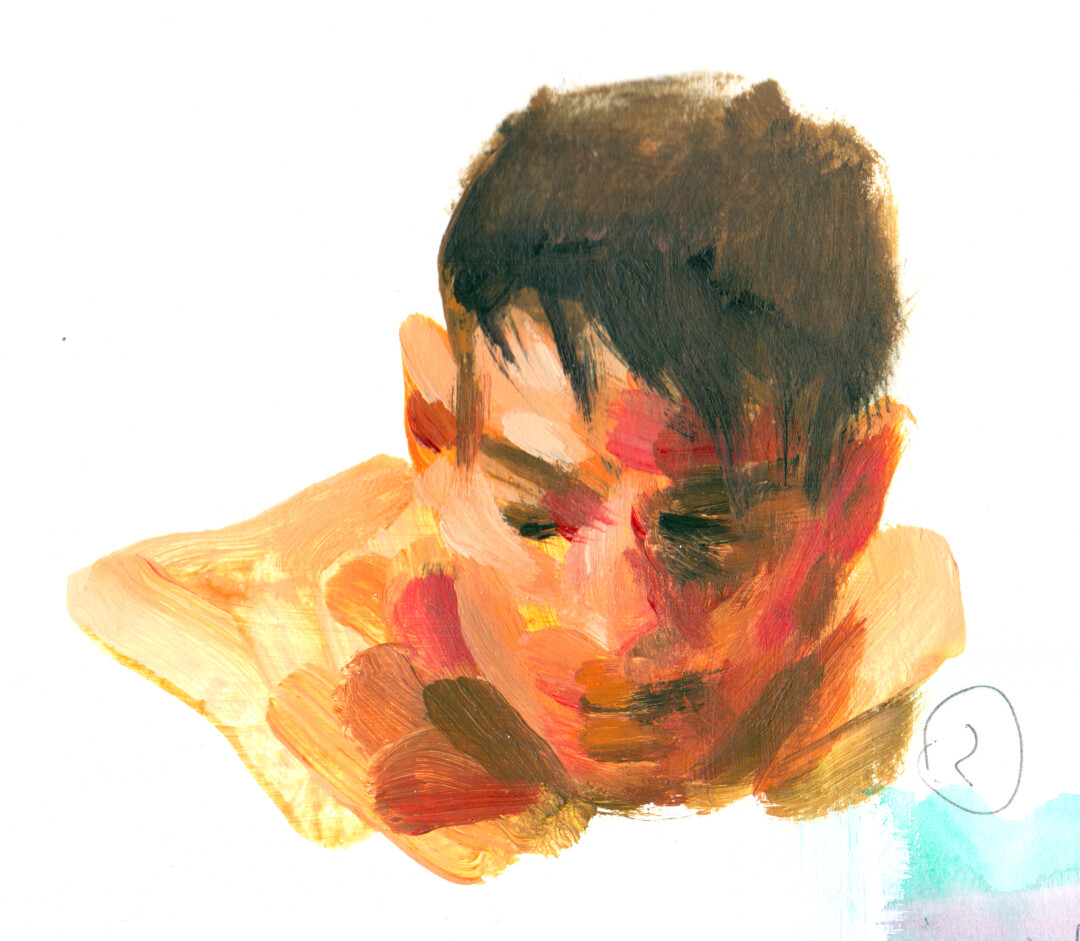 Acrylic on paper.<br>
5.1 x 5.9 in.<br><br>
<a href="https://portfolio.christianfrederiksen.com/product/head-sketch-201/">Buy Original</a><br><br>