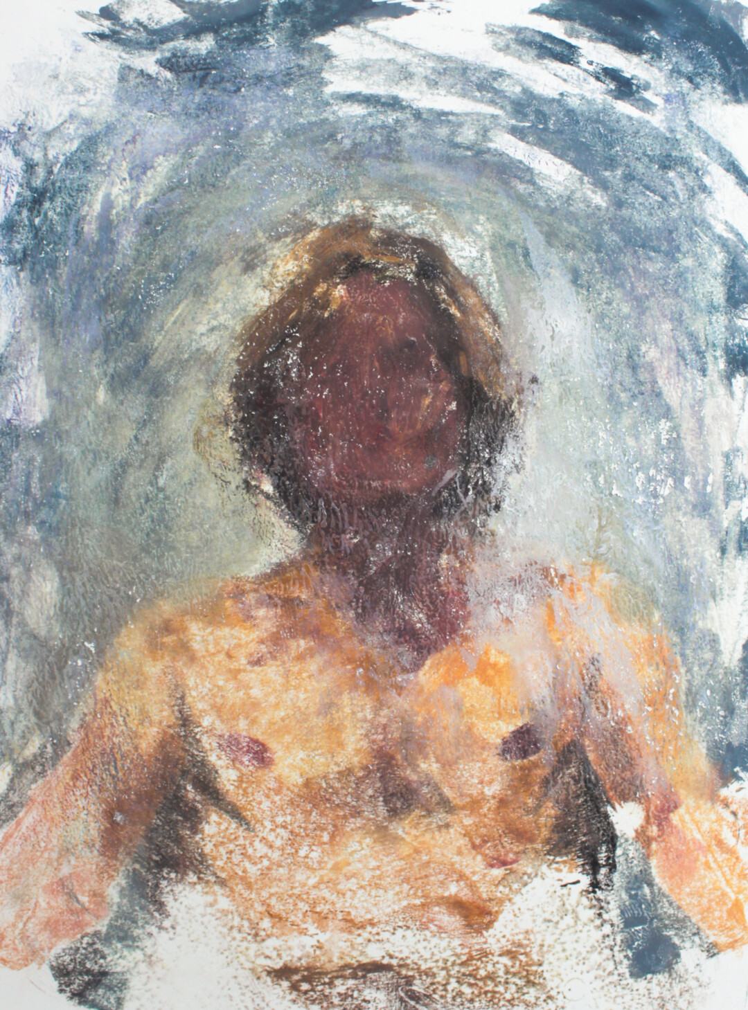 Oil monotype on paper.<br>
12.7 x 17.3 in.<br><br>
<a href="https://www.1stdibs.com/art/paintings/figurative-paintings/christian-frederiksen-canadian-contemporary-art-christian-frederiksen-self-portrait-as-narcissus/id-a_11620642/" target="_blank" rel="noopener">Buy Original</a><br><br>
Made by leaning over a mirror and painting over my reflection onto the glass, then pressing paper onto the painted glass.