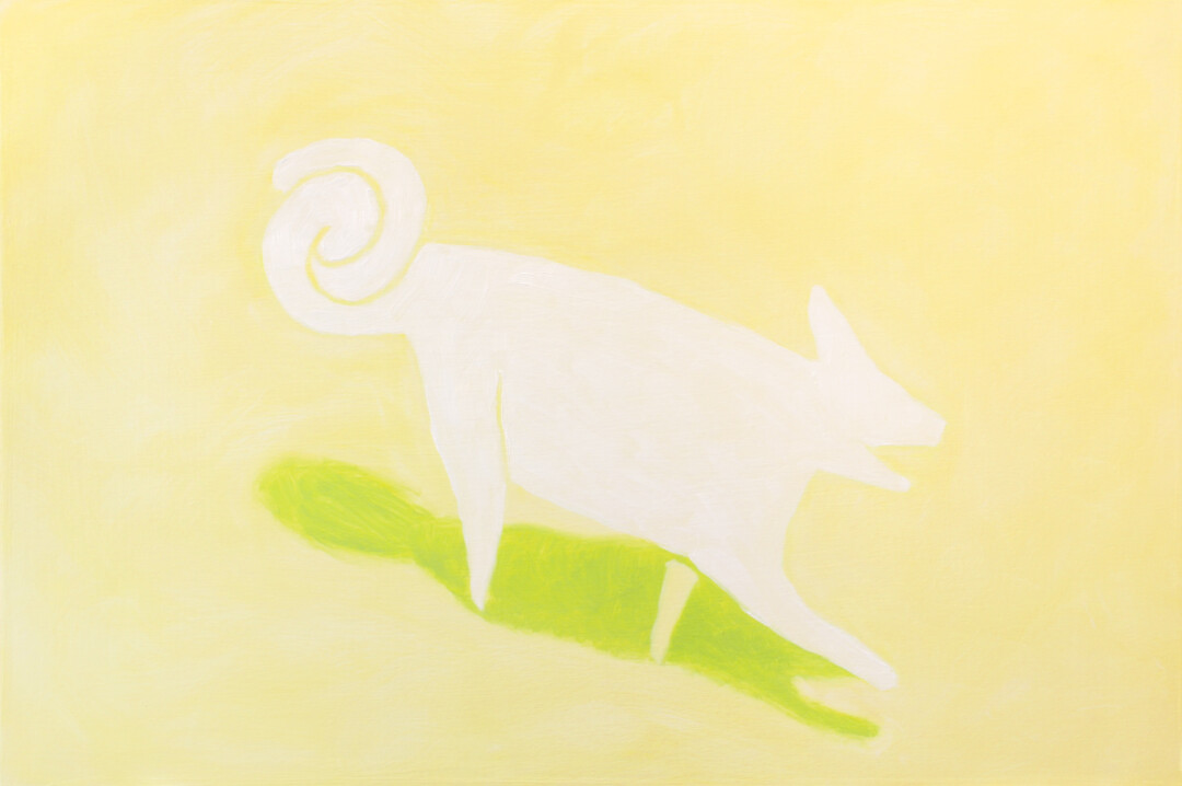 Oil on wood panel.<br>
24 x 16 in.
<br><br>
<a href="https://portfolio.christianfrederiksen.com/product/white-dog-2021/">Buy Original</a><br><br>
A simple, nostalgic painting with a focus on creating a sense of brightness and celebrating the beautiful simplicity of a naive drawing.