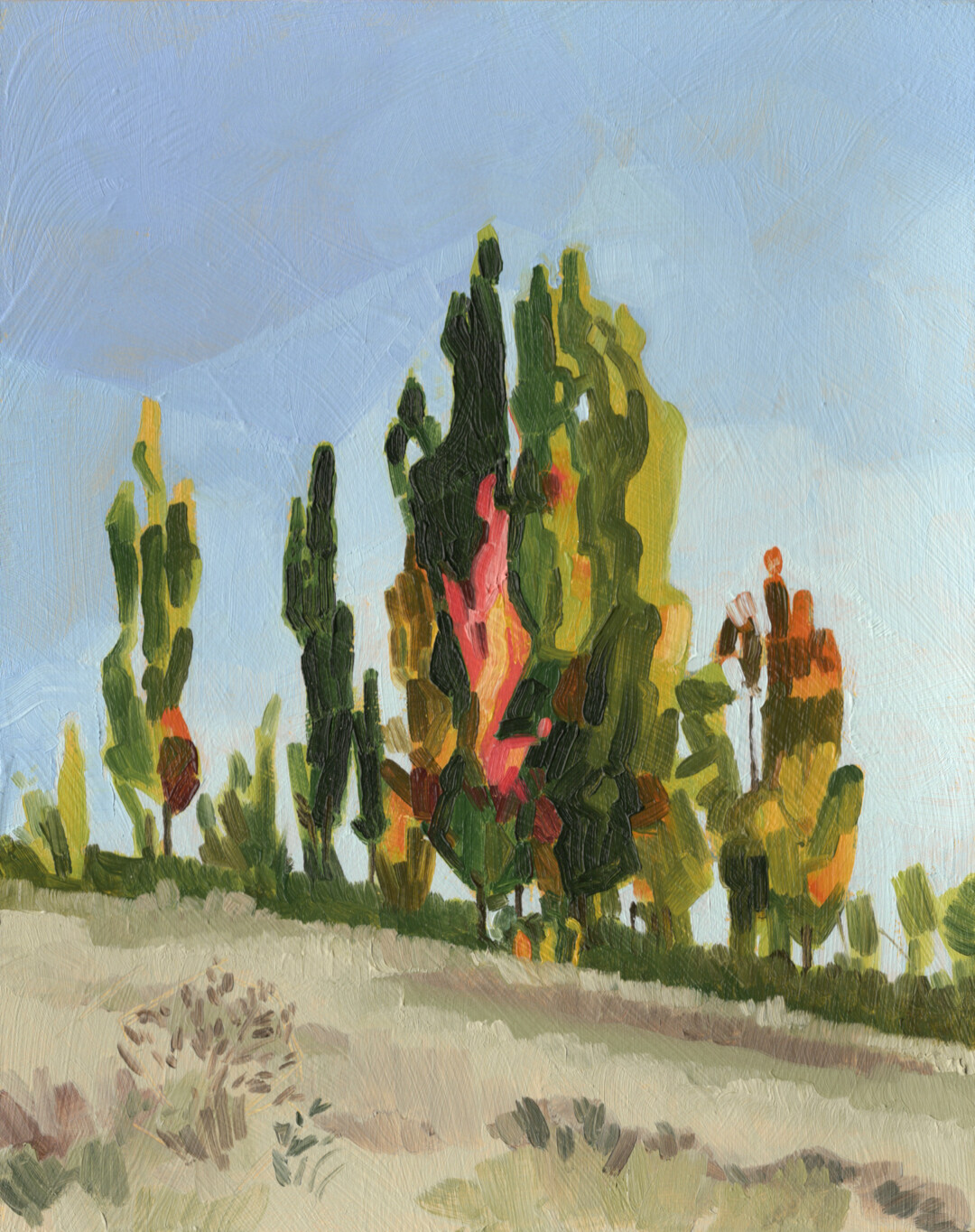 Oil on illustration board.<br>
10 x 8 in.<br><br>
<a href="https://portfolio.christianfrederiksen.com/product/reaching-aspens-2024/">Buy Original</a><br><br>