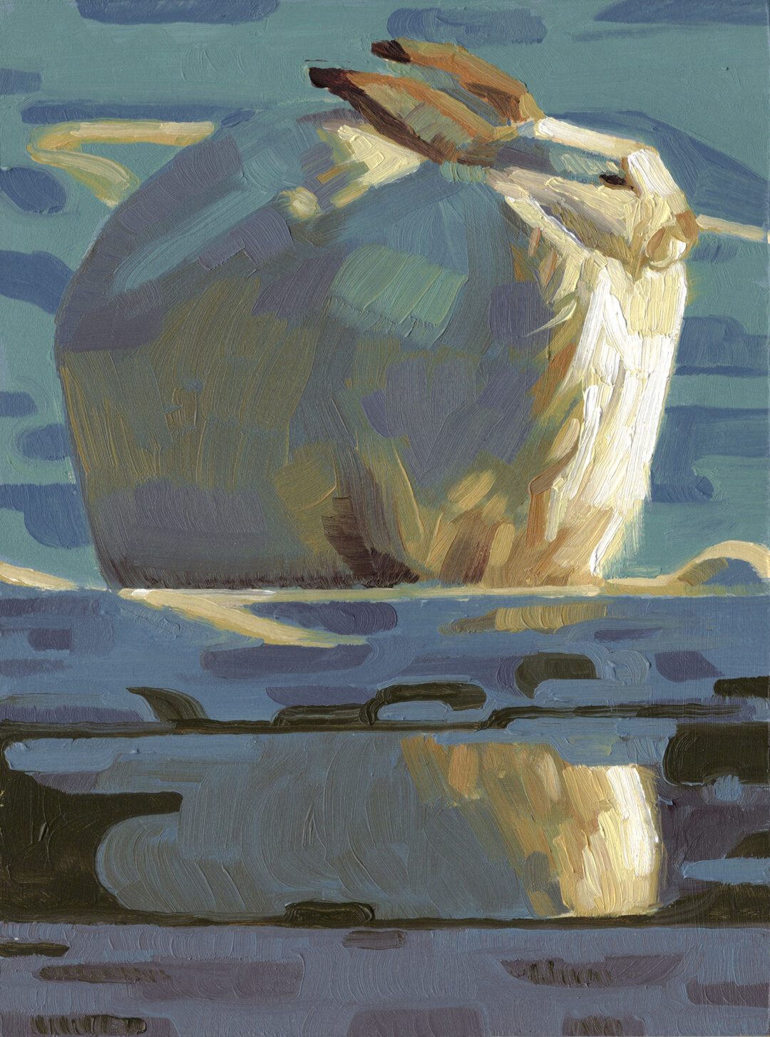 Oil on wood panel.<br>
8 x 6 in.<br><br>
<a href="https://portfolio.christianfrederiksen.com/product/immovable-hare-2024/">Buy Original or Prints</a><br><br>