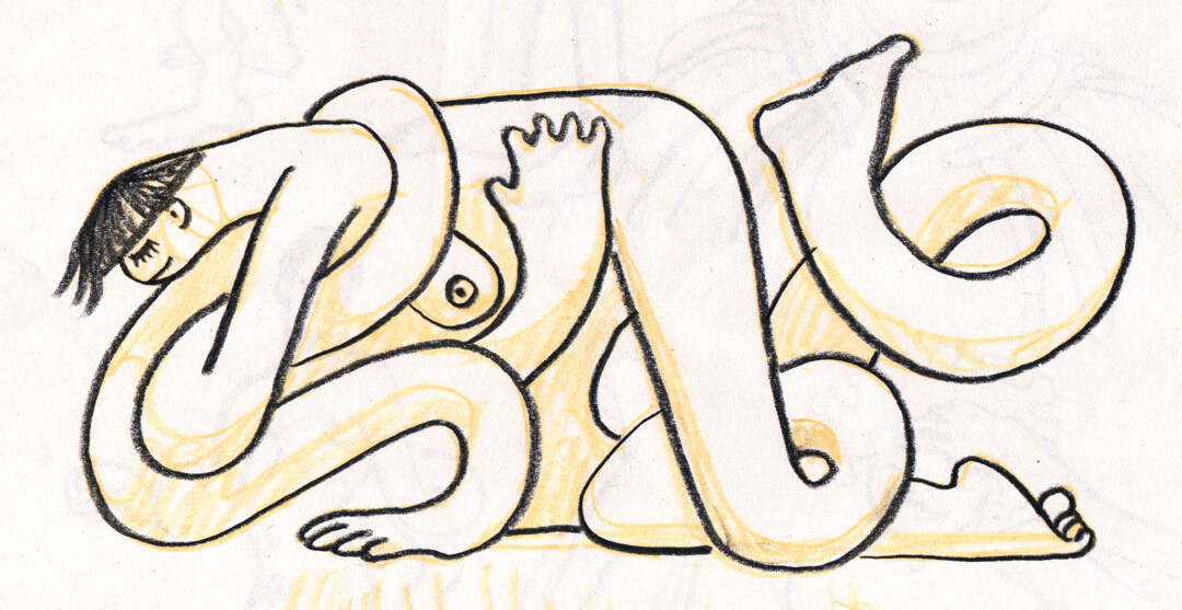 Charcoal and chalk pastel on paper.<br>
5.2 x 10.1 in.