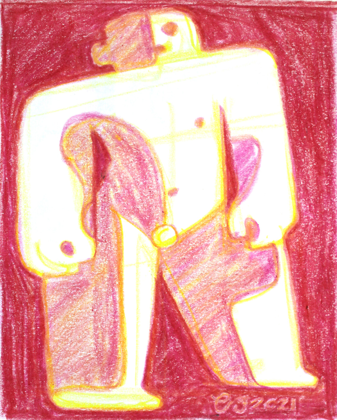 Wax crayon on paper.<br>
9.6 x 7.8 in.<br><br>
<a href="https://portfolio.christianfrederiksen.com/product/standing-guy-2021/">Buy Original</a><br><br>