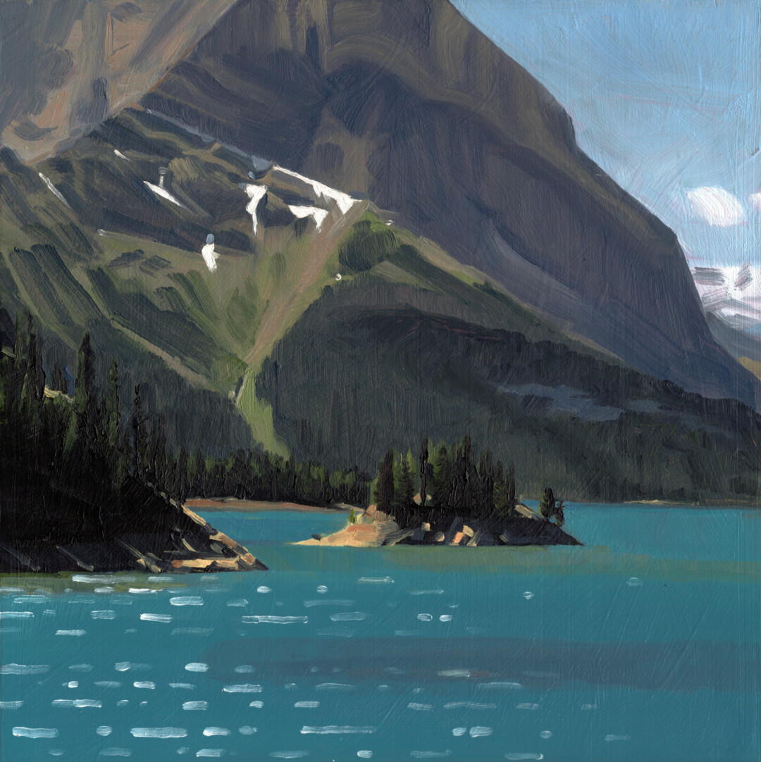 Oil on wood panel.<br>
12 x 12 in.<br><br>
<a href="https://portfolio.christianfrederiksen.com/product/upper-kananaskis-lake-2024/">Buy Original</a><br><br>