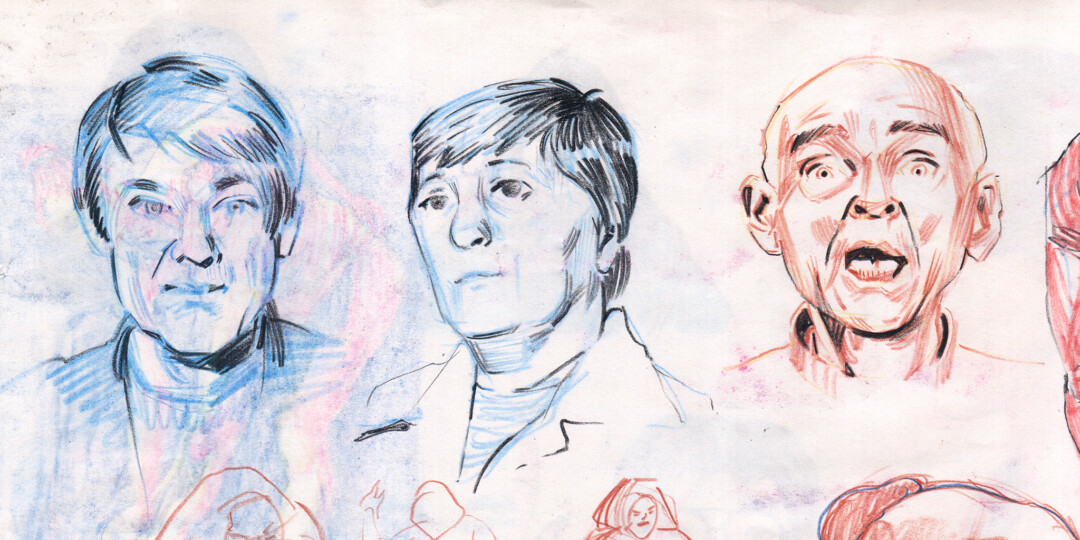 Chalk pastel and charcoal on paper.<br>
9.4 x 18.7 in.<br><br>
<a href="https://portfolio.christianfrederiksen.com/product/do-ti-do-2021/">Buy Original</a><br><br>
Portraits of Marshall Applewhite (Do) and Bonnie Nettles (Ti), leaders of Heaven's Gate.